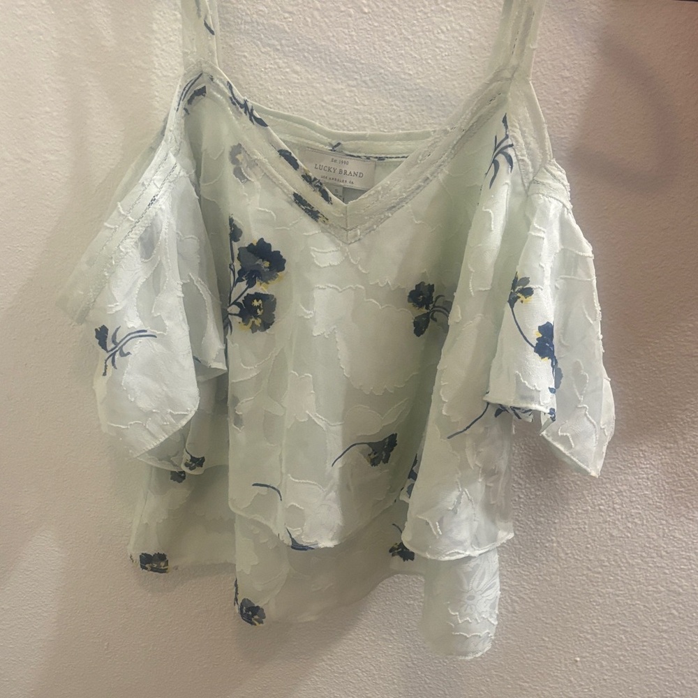 Lucky Brand Floral Embroidered Blouse - Blue and White
